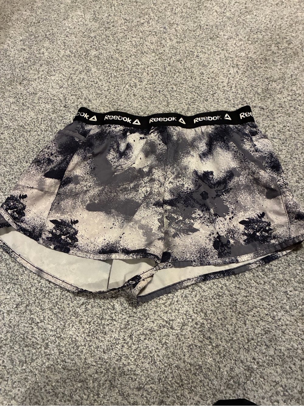 Reebok Women's Black & White Abstract Print Athletic Shorts